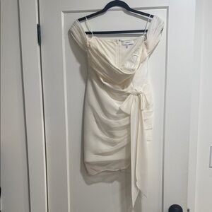 White Draped Off The Shoulder Mini Dress